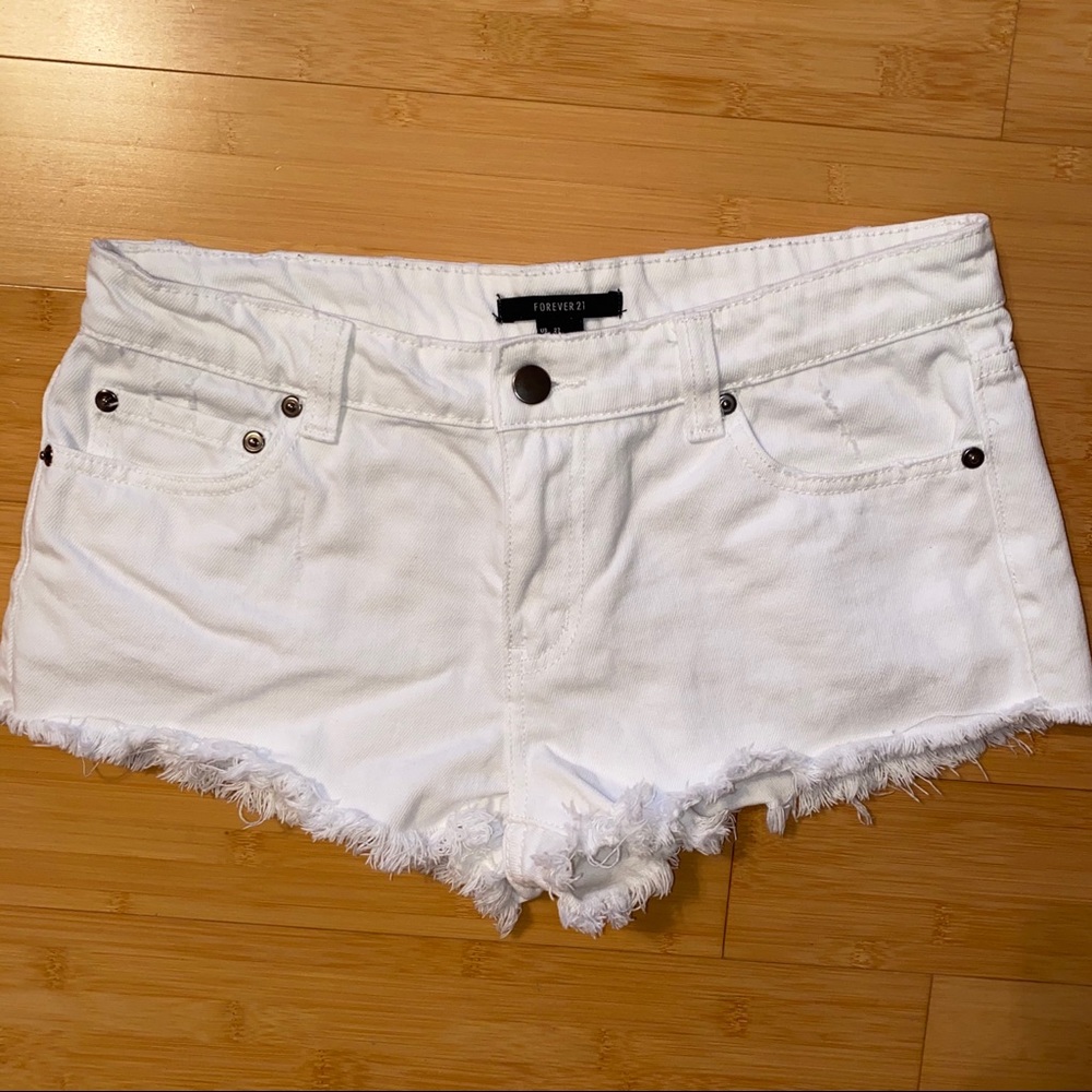 Forever 21 Distressed White Denim Shorts